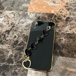 Black and Gold Heart Chain iPhone Case for Xr